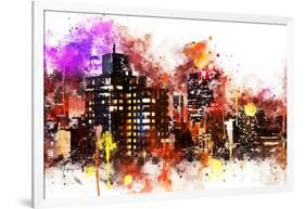 NYC Watercolor Collection - Black night on Manhattan-Philippe Hugonnard-Framed Art Print