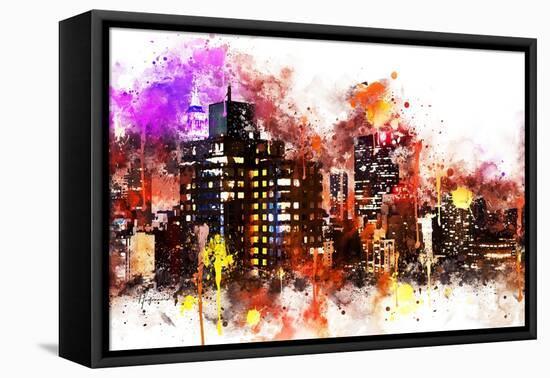 NYC Watercolor Collection - Black night on Manhattan-Philippe Hugonnard-Framed Stretched Canvas