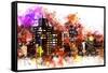 NYC Watercolor Collection - Black night on Manhattan-Philippe Hugonnard-Framed Stretched Canvas