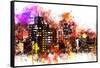 NYC Watercolor Collection - Black night on Manhattan-Philippe Hugonnard-Framed Stretched Canvas