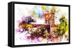 NYC Watercolor Collection - Brooklyn Bridge-Philippe Hugonnard-Framed Stretched Canvas