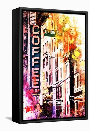 NYC Watercolor Collection - Coffee Shop Union SQ-Philippe Hugonnard-Framed Stretched Canvas