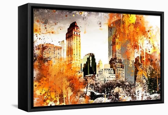 NYC Watercolor Collection - Golden Central Park-Philippe Hugonnard-Framed Stretched Canvas