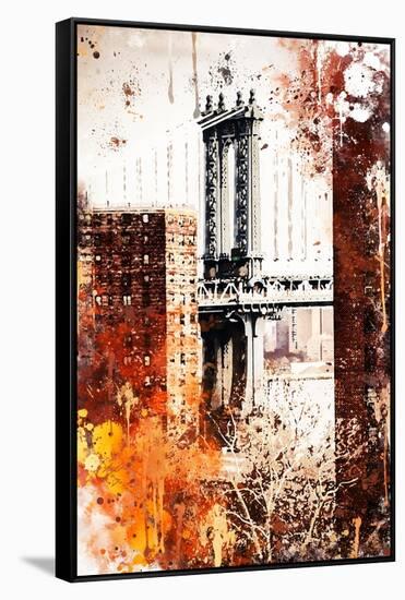 NYC Watercolor Collection - Manhattan Bridge-Philippe Hugonnard-Framed Stretched Canvas