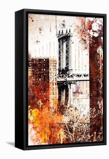 NYC Watercolor Collection - Manhattan Bridge-Philippe Hugonnard-Framed Stretched Canvas