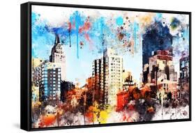 NYC Watercolor Collection - Manhattan Buildings-Philippe Hugonnard-Framed Stretched Canvas