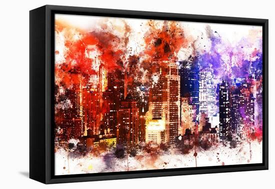 NYC Watercolor Collection - Manhattan by Night-Philippe Hugonnard-Framed Stretched Canvas