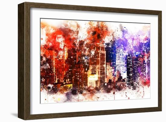 NYC Watercolor Collection - Manhattan by Night-Philippe Hugonnard-Framed Art Print