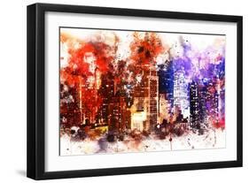 NYC Watercolor Collection - Manhattan by Night-Philippe Hugonnard-Framed Art Print