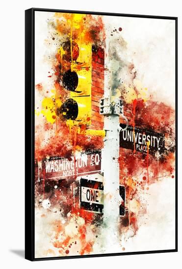 NYC Watercolor Collection - Manhattan Signs-Philippe Hugonnard-Framed Stretched Canvas