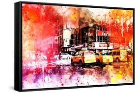 NYC Watercolor Collection - Manhattan Taxis-Philippe Hugonnard-Framed Stretched Canvas