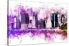 NYC Watercolor Collection - Purple Skyline-Philippe Hugonnard-Stretched Canvas