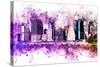 NYC Watercolor Collection - Purple Skyline-Philippe Hugonnard-Stretched Canvas