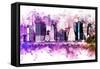 NYC Watercolor Collection - Purple Skyline-Philippe Hugonnard-Framed Stretched Canvas