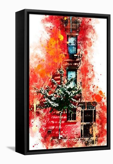 NYC Watercolor Collection - Red Facade-Philippe Hugonnard-Framed Stretched Canvas