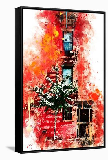 NYC Watercolor Collection - Red Facade-Philippe Hugonnard-Framed Stretched Canvas