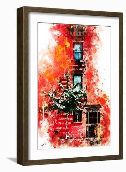 NYC Watercolor Collection - Red Facade-Philippe Hugonnard-Framed Art Print