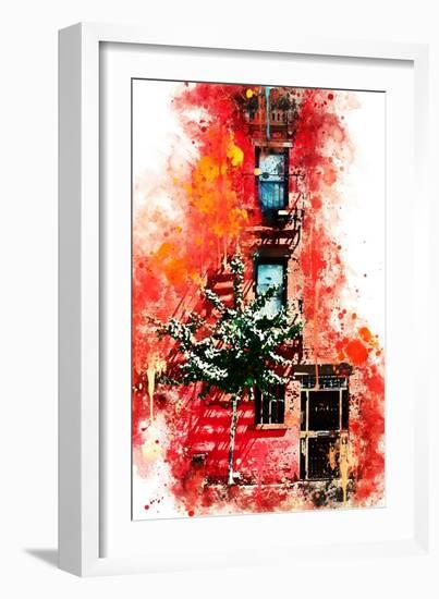 NYC Watercolor Collection - Red Facade-Philippe Hugonnard-Framed Art Print