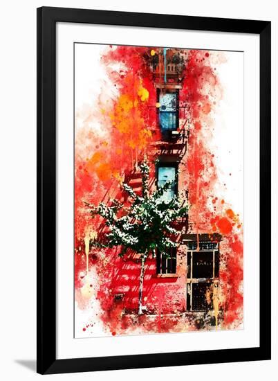 NYC Watercolor Collection - Red Facade-Philippe Hugonnard-Framed Art Print