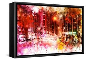 NYC Watercolor Collection - Red Night-Philippe Hugonnard-Framed Stretched Canvas