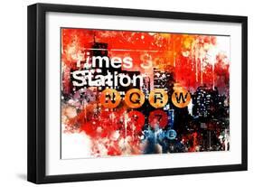 NYC Watercolor Collection - Subway Red Night-Philippe Hugonnard-Framed Art Print