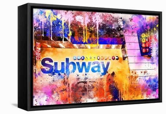 NYC Watercolor Collection - Subway Station-Philippe Hugonnard-Framed Stretched Canvas