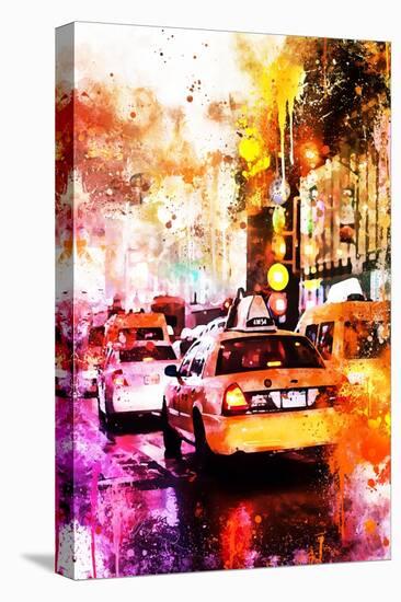 NYC Watercolor Collection - Taxis Night-Philippe Hugonnard-Stretched Canvas