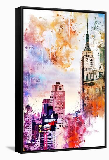 NYC Watercolor Collection - The Empire State Building-Philippe Hugonnard-Framed Stretched Canvas