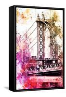 NYC Watercolor Collection - The Manhattan Bridge II-Philippe Hugonnard-Framed Stretched Canvas