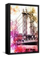 NYC Watercolor Collection - The Manhattan Bridge II-Philippe Hugonnard-Framed Stretched Canvas