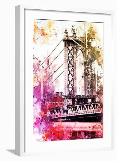 NYC Watercolor Collection - The Manhattan Bridge II-Philippe Hugonnard-Framed Art Print