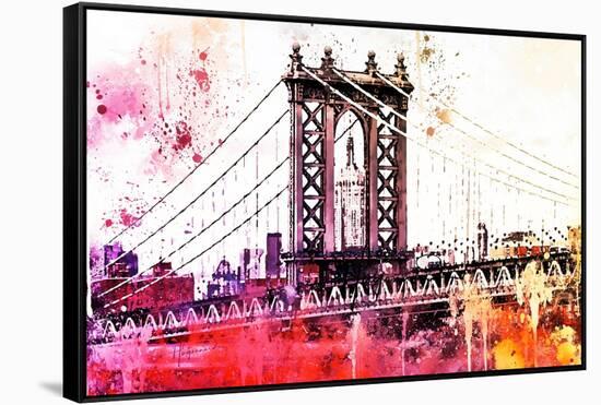 NYC Watercolor Collection - The Manhattan Bridge III-Philippe Hugonnard-Framed Stretched Canvas