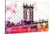 NYC Watercolor Collection - The Manhattan Bridge III-Philippe Hugonnard-Stretched Canvas