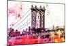 NYC Watercolor Collection - The Manhattan Bridge III-Philippe Hugonnard-Mounted Art Print