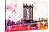 NYC Watercolor Collection - The Manhattan Bridge III-Philippe Hugonnard-Stretched Canvas