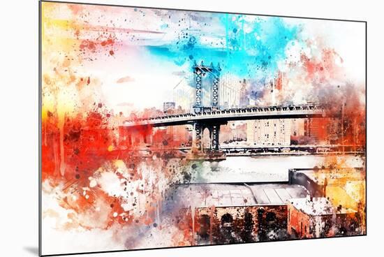 NYC Watercolor Collection - The Manhattan Bridge IV-Philippe Hugonnard-Mounted Art Print