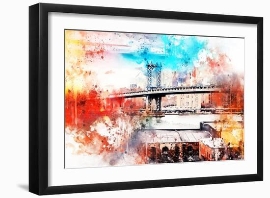 NYC Watercolor Collection - The Manhattan Bridge IV-Philippe Hugonnard-Framed Art Print