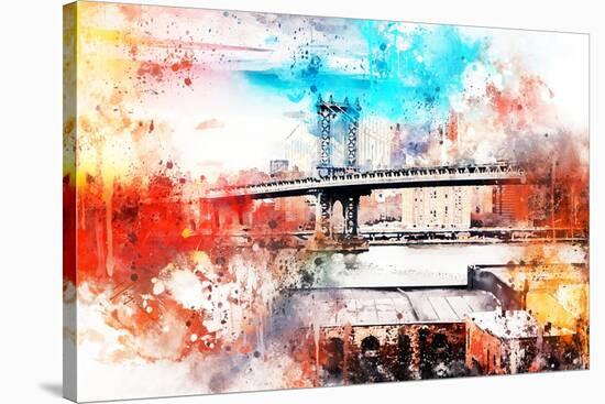 NYC Watercolor Collection - The Manhattan Bridge IV-Philippe Hugonnard-Stretched Canvas