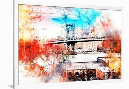 NYC Watercolor Collection - The Manhattan Bridge IV-Philippe Hugonnard-Framed Art Print