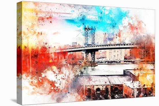 NYC Watercolor Collection - The Manhattan Bridge IV-Philippe Hugonnard-Stretched Canvas