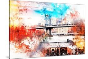 NYC Watercolor Collection - The Manhattan Bridge IV-Philippe Hugonnard-Stretched Canvas