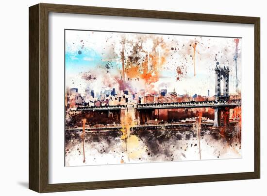 NYC Watercolor Collection - The Manhattan Bridge-Philippe Hugonnard-Framed Art Print