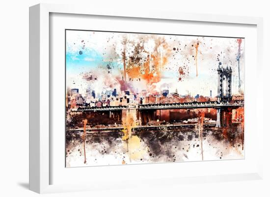 NYC Watercolor Collection - The Manhattan Bridge-Philippe Hugonnard-Framed Art Print