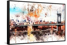 NYC Watercolor Collection - The Manhattan Bridge-Philippe Hugonnard-Framed Stretched Canvas