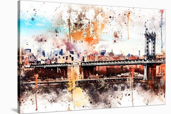 NYC Watercolor Collection - The Manhattan Bridge-Philippe Hugonnard-Stretched Canvas