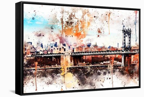 NYC Watercolor Collection - The Manhattan Bridge-Philippe Hugonnard-Framed Stretched Canvas