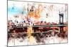 NYC Watercolor Collection - The Manhattan Bridge-Philippe Hugonnard-Mounted Art Print