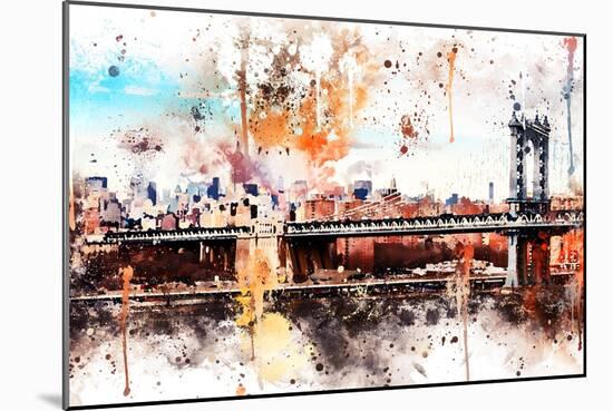 NYC Watercolor Collection - The Manhattan Bridge-Philippe Hugonnard-Mounted Premium Giclee Print