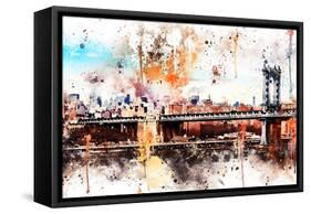 NYC Watercolor Collection - The Manhattan Bridge-Philippe Hugonnard-Framed Stretched Canvas