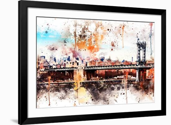 NYC Watercolor Collection - The Manhattan Bridge-Philippe Hugonnard-Framed Art Print